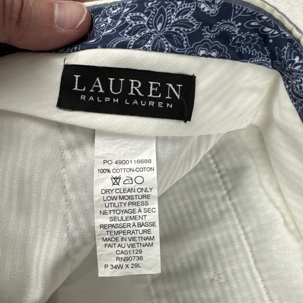 Lauren Ralph Lauren Mens Blue White Seersucker Chino Pants  fits 34*27 Coastal